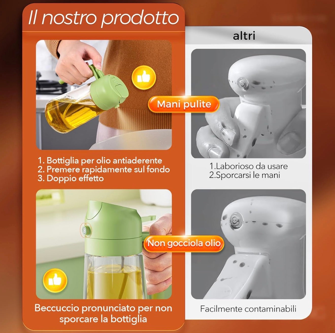OLIERA 2 in 1 , 470 ml Dosatore Bottiglia e spray da cucina