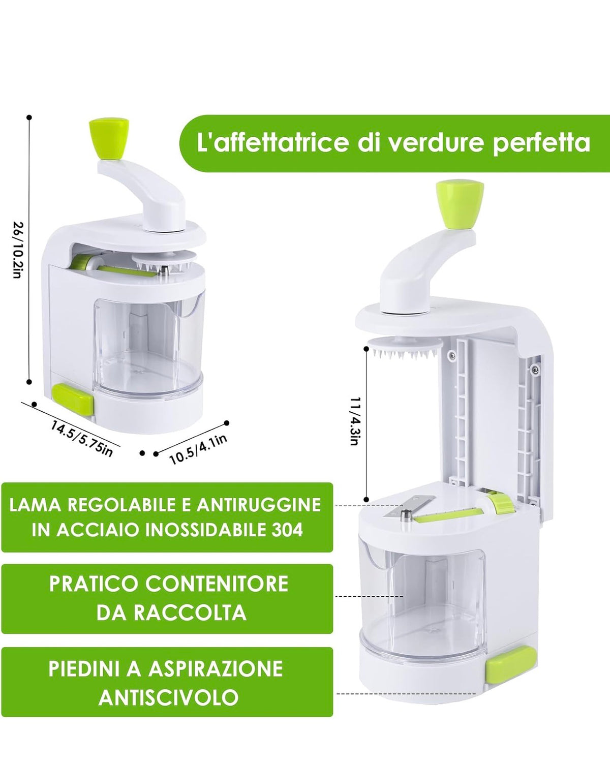 Spiralizzatore 4 in 1 per spaghetti di zucchine con contenitore di raccolta