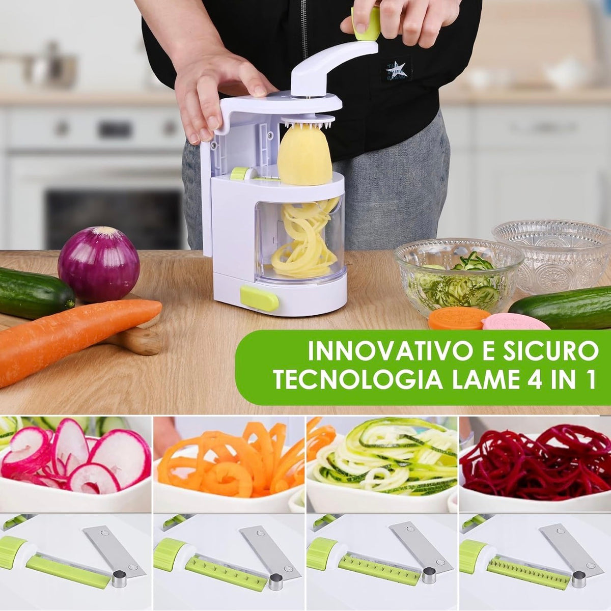 Spiralizzatore 4 in 1 per spaghetti di zucchine con contenitore di raccolta