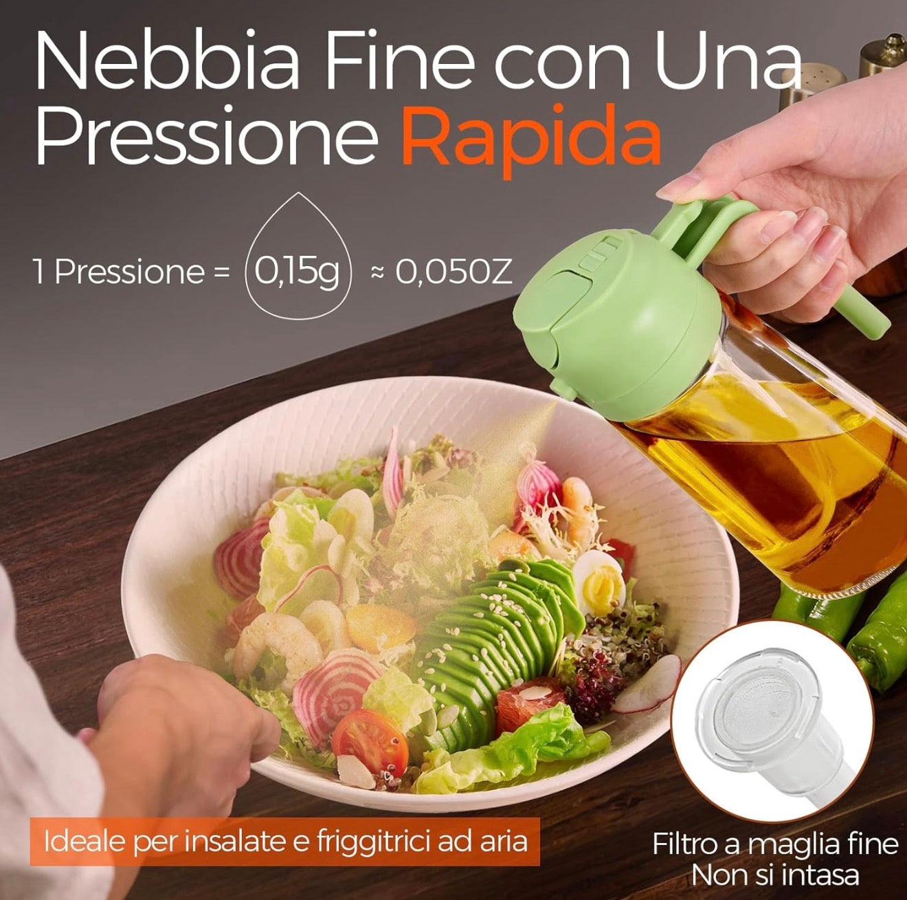 OLIERA 2 in 1 , 470 ml Dosatore Bottiglia e spray da cucina