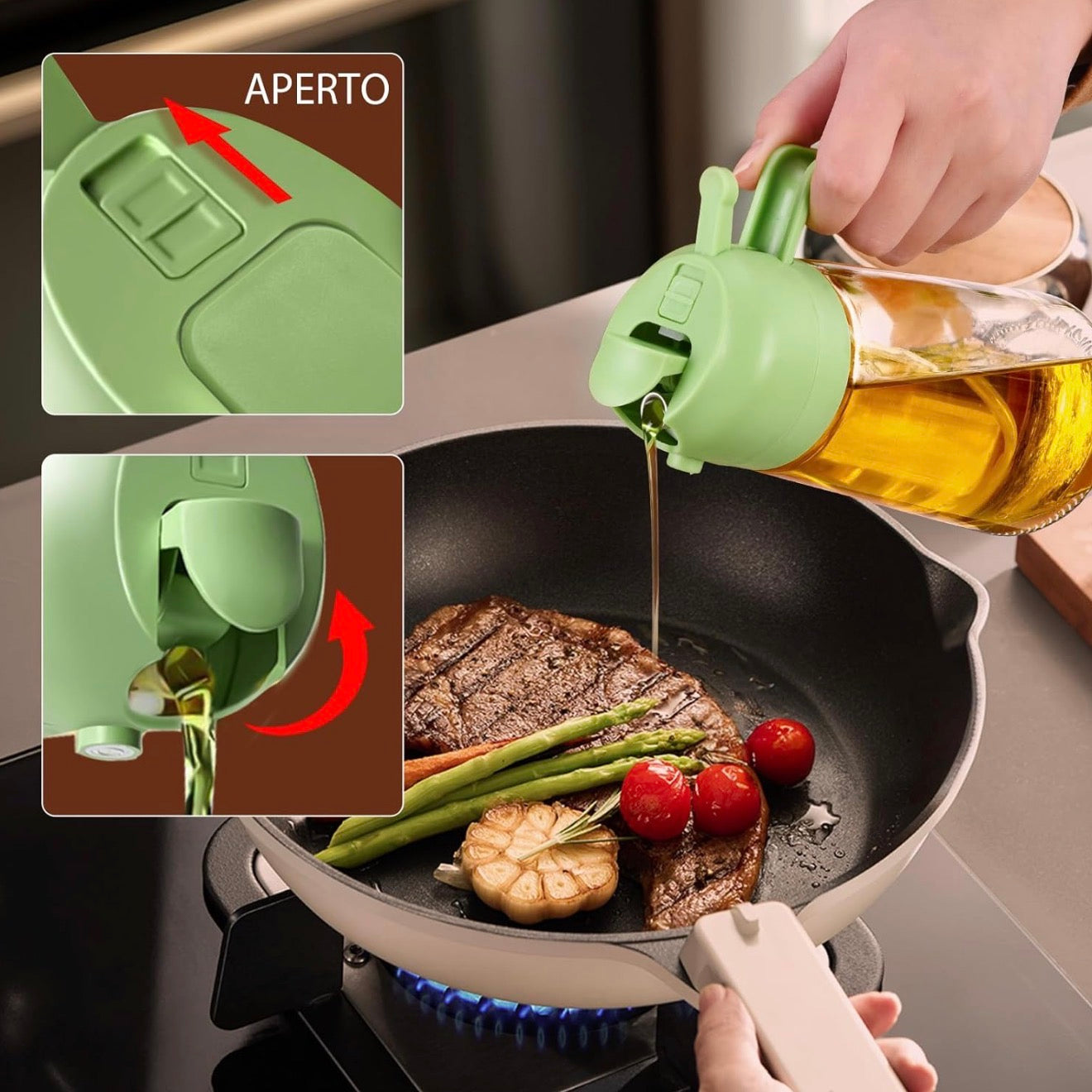 OLIERA 2 in 1 , 470 ml Dosatore Bottiglia e spray da cucina