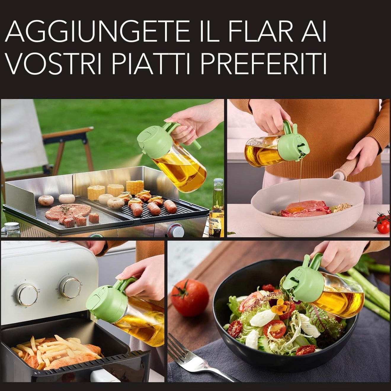 OLIERA 2 in 1 , 470 ml Dosatore Bottiglia e spray da cucina