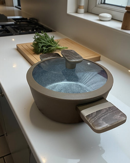 Casseruola Antiaderente 20 cm con Manici Soft Touch Fondo Full Induction Coperchio in Vetro e Silicone Antirottura