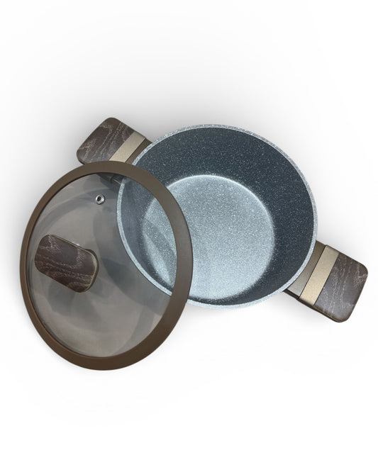 Casseruola Antiaderente 20 cm con Manici Soft Touch Fondo Full Induction Coperchio in Vetro e Silicone Antirottura