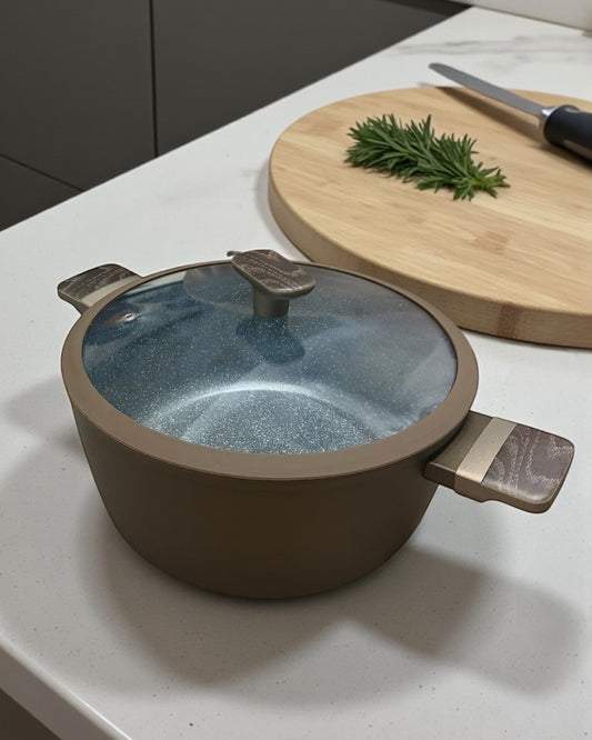 Casseruola Antiaderente 28 cm con Manici Soft Touch Fondo Full Induction Coperchio in Vetro e silicone antirottura