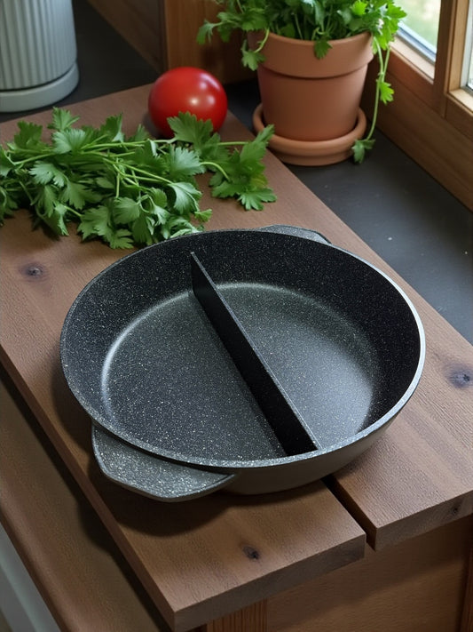 Padella DUO In Pietra Lavica 32 cm Made in Italy Antiaderente Antigraffio per gas e forno + pinza
